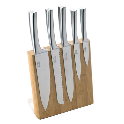 Bloc bambou 5 couteaux météor - Jean Dubost - Argent - Inox