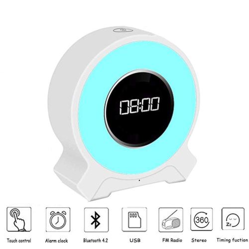 Lampe de Chevet Portable,haut-parleur réveil Bluetooth coloré LED - Blanc