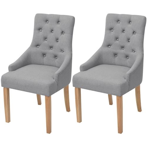 Lot de deux chaises de salle à manger bois de chêne tissu gris clair