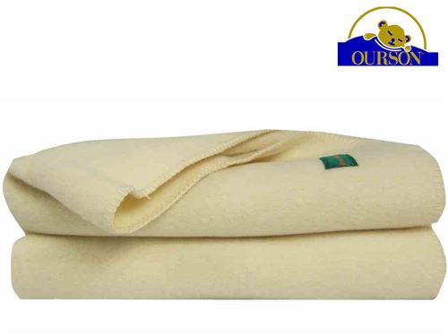 Couverture laine bio ourson 400 gr ecru 240x260