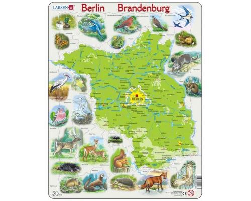 Puzzle 62 Pièces : Puzzle Cadre - Bundesland : Brandenburg et Berlin avec ses Animaux (en Allemand), Larsen