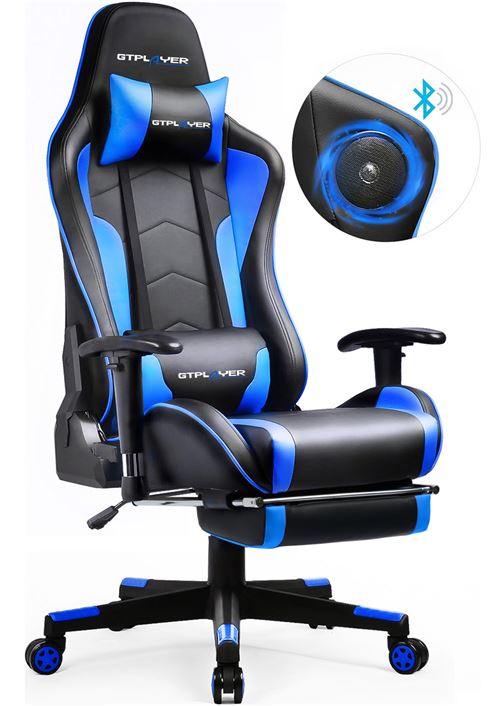 GTRACING Chaise Gaming de Bureau Fauteuil de Bureau Chaise Gamer Music avec Haut-Parleur Bluetooth, Réglable en Hauteur Design Ergonomique avec Repose-Pieds et Fonction Bascule