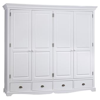 Armoire Penderie Blanche 4 Portes 4 Tiroirs 4 Etagères L 212 H 195 P 54 cm - L 212 x l 54 x H 195 cm - 1