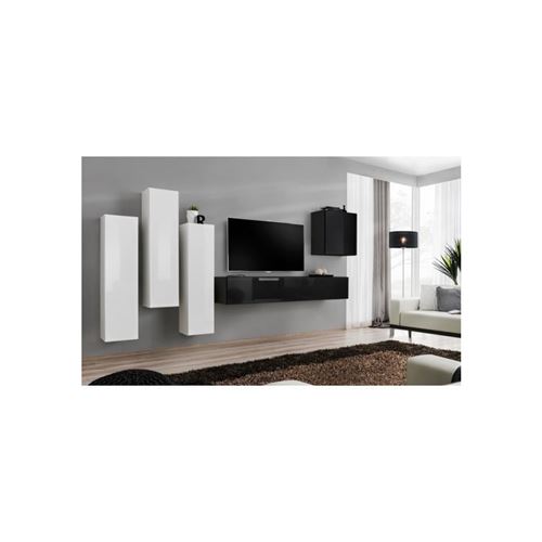 Ensemble meuble salon SWITCH III design, coloris noir et blanc brillant.