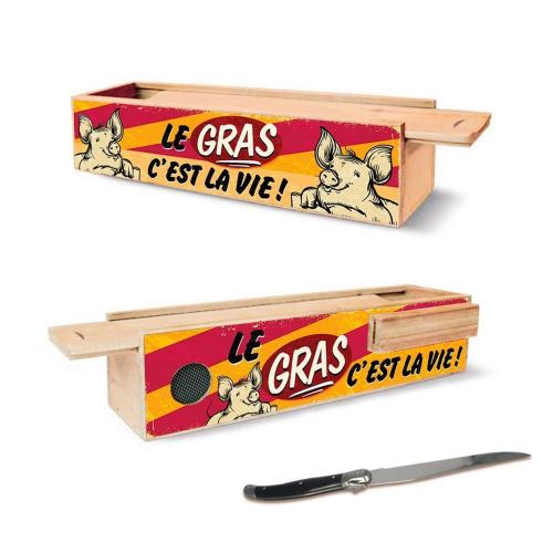 Cave à Saucisson Humoristique + Couteau – Le Gras c'est la Vie