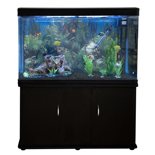 MONSTERSHOP Aquarium &agrave; bords Noir avec Kit de D&eacute;marrage et Meuble de support Noir