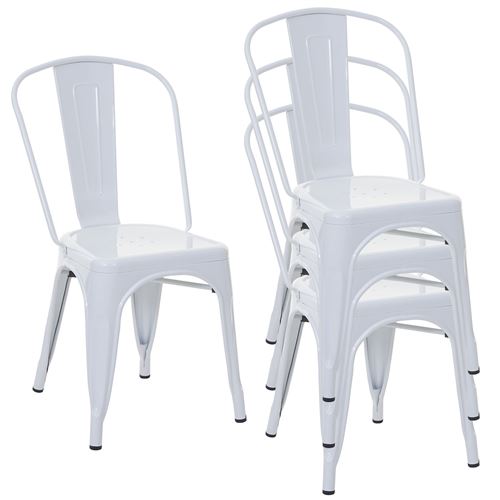 4x chaise de bistro MENDLER HWC-A73, chaise empilable, métal, design industriel blanc