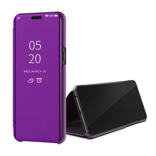 Etui en PU voir la surface du rétroviseur flip de fenêtre violet clair pour votre Samsung Galaxy A6s