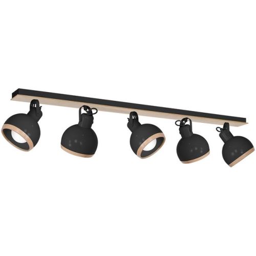 HOMEMANIA Lampe de Plafond Oval - Plafonnier - Noir en Métal, Bois, 130 x 18 x 22 cm, 5 x E27, 60 W