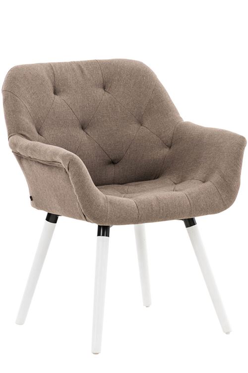 Chaise de Salle à manger Cassidy Tissu - Chaise design scandinave avec accoudoirs - Pieds Bois de Chêne Blanc - Couleur Taupe