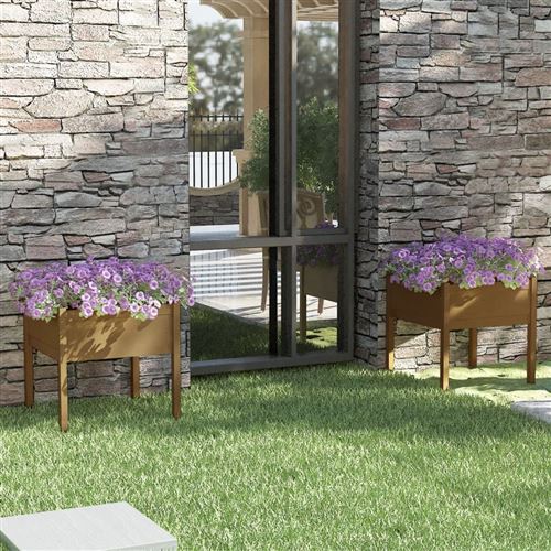 Non Communiqué Marron Vidaxl Jardinières 2 Pcs Miel 70X70x70 Cm Bois De Pin Massif