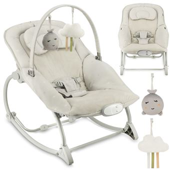 MoMi LAPIS Transat Bébé avec Module Sensoriel - 8 mélodies - 3 modes de vibration - Gris Clair - 1
