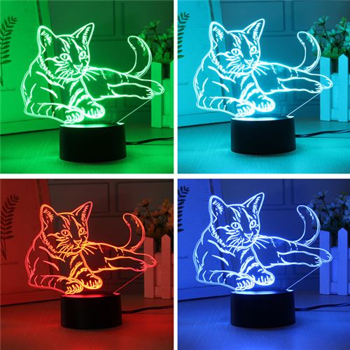 3D LED Veilleuse Tactile Lampe De Chevet -Chat - 7 Couleurs - Enfant Cadeau  à Piles SANS PILES - Achat & prix
