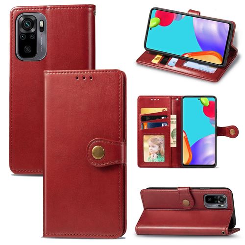 MPFRANCE Housse pour Xiaomi Redmi Note 10 4G Rouge [Porte Carte, etui portefeuille, boucle]