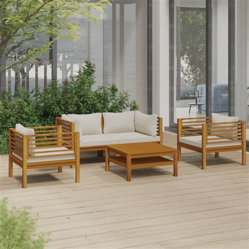 vidaXL 5-tlg. Garten-Lounge-Set mit Creme Kissen Massivholz Akazie