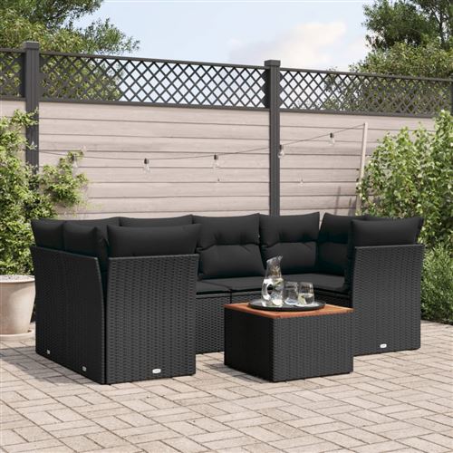 Non Communiqué Noir Vidaxl 7-Delige Loungeset Met Kussens Poly Rattan Zwart3255824
