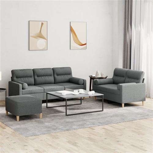 Non Communiqué Gris Foncé Vidaxl Ensemble De Canapés 3 Pcs Coussins Tissu3201625