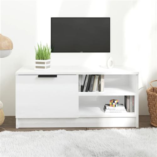Non Communiqué Blanc Brillant Meuble Tv 80X35x36,5 Cm Bois D Ingénierie