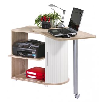 Bureau Pivotant et Meuble de Rangement Chêne 2 Niches 77 x 71,7 x 47 cm - Blanc - L 105 x l 55 x H 74.7 cm - 1