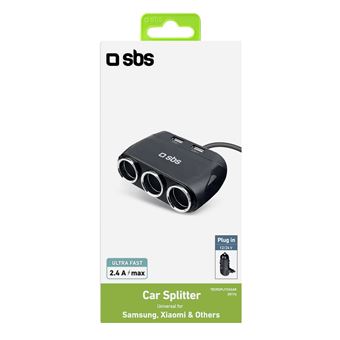 Chargeur de voiture multiprise avec deux ports USB-SBS