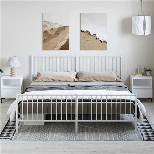 vidaXL Cadre de lit métal avec tête de lit/pied de lit blanc 183x213cm