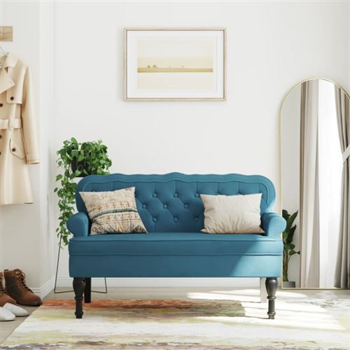vidaXL Banc avec dossier bleu 119,5x64,5x75 cm velours