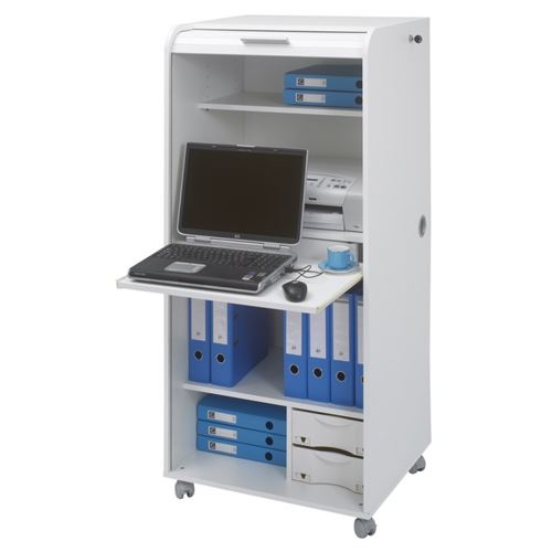 Simmob Armoire Informatique Blanche &agrave; Roulettes 2 Tiroirs