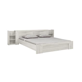 Ensemble lit 180X200 cm + Tete cosy EDEN - Bois et chene blanchi - 1 tiroir - GAMI - 1