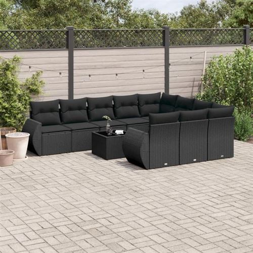 Non Communiqué Noir Vidaxl Salon De Jardin Avec Coussins 11 Pcs, Canapés De Terrasse, Ensemble De Meubles De Patio, Mobilier D'extérieur, 3254232