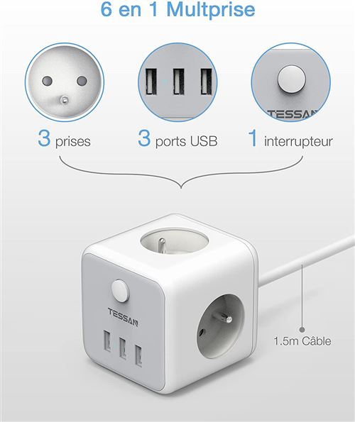 Cube multiprise & USB color - Acheter Eclairage, électricité - L