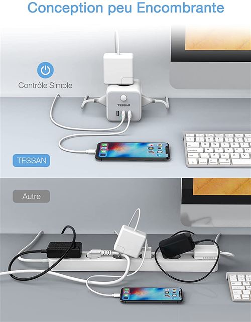 Cube multiprise Magic Cube 4-prises/2 entrées USB 1.4m GreenBlue GB118 -  Prise, multiprise et accessoires électriques - Achat & prix