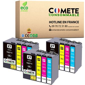 COMETE - 27XL - 12 Cartouches 27XL compatibles avec Epson 27XL - Noir et  Couleur - Marque française - Cartouche imprimante - LDLC