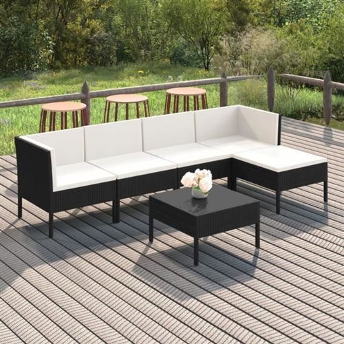 vidaXL Salon de jardin 6 pcs, avec coussins Résine tressée, Noir