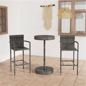 Ensemble de bar de jardin 3 pcs Résine tressée Gris - 1