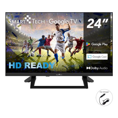 SMART TECH TV LED HD 24"" (60 cm) Smart TV Google 24HG01VC Chargeur de v&eacute;hicule 12v fourni, HDMI, USB, R&eacute;solution: 1366 * 768