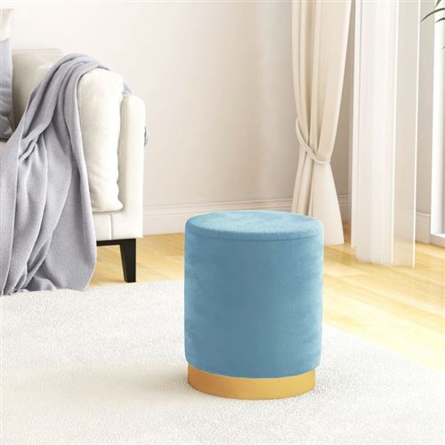 Vidaxl Bleu/Clair Tabouret De Rangement Rond Velours - Image 2