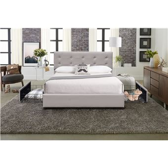 chloe Solide et Confortable Lit 140x190 avec Sommier avec 4 tiroirs+Tete de lit Couleur GRIS - 1
