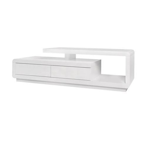 VENASSA Meuble TV - Contemporain - Blanc - L 160 x P 39 x H 45 cm - 2 tiroirs
