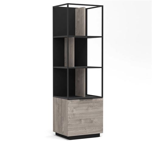 Bibliotheque 1 porte - Gris - L 55 x P 45 x H 180 cm - SNAPP