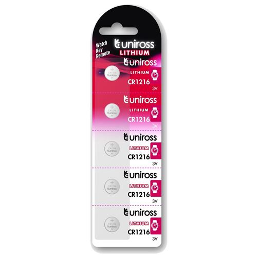 UNIROSS Pack de 5 Piles Lithium CR1216 - 3V