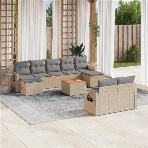 VIDAXL - Salon de jardin modulable - Rotin - Beige - 10 pièces - 9 personnes - Image 2