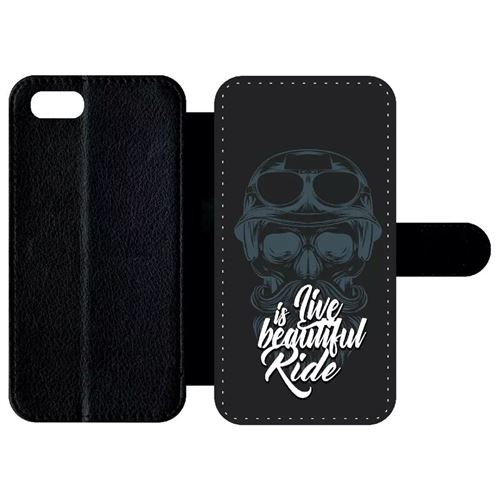 Etui My-Kase pour iPhone Se 2020 - life is beautiful ride tete entiere fond noir - Simili-cuir Noir