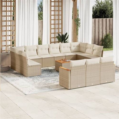  VIDAXL Salon de jardin 14 pcs - Beige r&eacute;sine tress&eacute;e