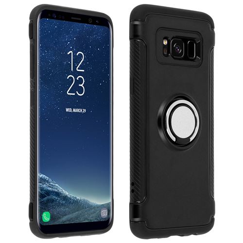 Coque Galaxy S8 Coque Bague Anneau Metal Carbone Fonction Support noir