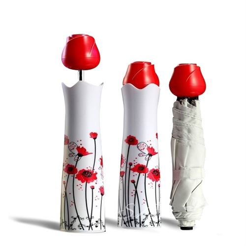 Totalcadeau Multi Parapluie En Forme De Vase Avec Rose Paraplui Fleur Rouge