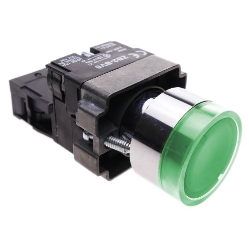 Bouton poussoir momentané 22mm 1NC 400V 10A normalement fermé avec lumière LED vert