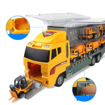 Carrier Truck Toy Car Transporter Includes 6 Metal Cars Toy for Boys Great Gift - 1