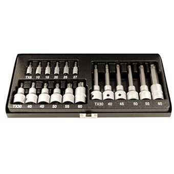 Douilles et embouts Torx étoilé empreinte T + E + TR | 3/8 | Coffret de