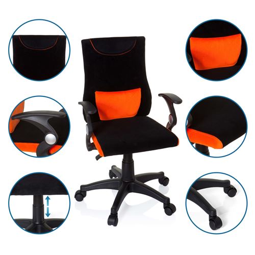 Fauteuil de bureau HJH Office Chaise de bureau enfant / siège de bureau  enfant KIDDY CD tissu maille orange