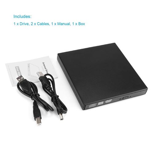 VSHOP ® Lecteur CD/DVD - Graveur CD Lecteur Externe DVD-R & CD-RW USB 2.0 Compatible avec Windows 2000/XP/8/7/Vista Toutes les Versions de Apple Mac OS - Noir
